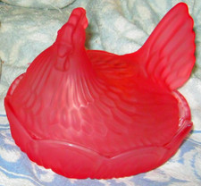 Pink Glass Hen on a Nest 2 piece 6.75 X5” picture