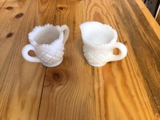 Vintage Mini Westmoreland Milk Glass Creamer & Sugar Set picture