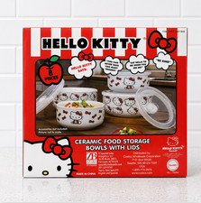 Hello Kitty Zrike Ceramic Food Storage Bowls 8 Pc Set Vented Lids NEW picture