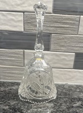 Clear Crystal Bell With Etched Bird 8” Tall picture