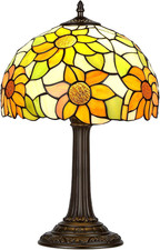 Stained Glass Table Lamp Style Sunflower Lamp with Bronze Base Vintage Decor Bed picture
