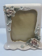 Vintage Pink Porcelain Florence Mfg, Hand Painted 4x5 & 3x2 Frames Floral 3D picture