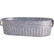 Galvanized Oval Tub, 20.27x11.22x5.70 Inch, Vintage Metal Planter Box, picture