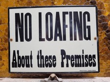VINTAGE TRAIN PORCELAIN SIGN OLD RAILROAD STATION NO LOAFING ON PLATFORM TRACKS picture