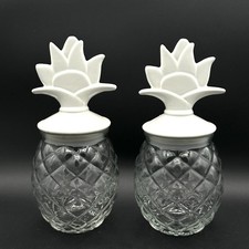 Two Target Pineapple Jars Clear Glass White Ceramic Lids 9.75 Inches Tall picture