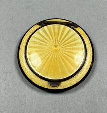 Antique French Or Austrian Guilloche Enamel & Silver Mini Compact Mirror picture