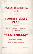 1937 Holland America STATENDAM Tourist Class Deck Plan w/ Interiors- Burned 1940 picture