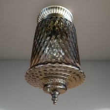 Vintage 1970's Retro Gothic Smokey Black Coin Spot Glass Light Fixture picture