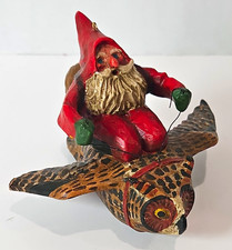 Vintage Lou Schifferl Santa Riding Flying Owl Christmas Ornament Folk Art AS IS picture