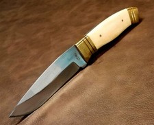 Real White Bone and Brass Hunter Skinner Full-Tang EDC Knife w/Leather Sheath picture