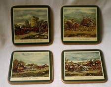 Vintage Currier and Ives Coaster Set of Four-Horse & Buggy Scene-1960 picture