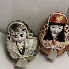 Hime Daruma Japanese Dolls Old Vintage Roly Poly Brocade Kimono Wedding Decor picture