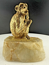 Vintage Ron Lee Monkey Sculpture 24K Gold Plated Hand-Painted Marble Base picture