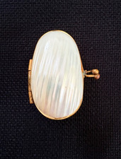Vintage Natural Mother of Pearl Polished Clam Shell and Brass Trinkek Pill Box  picture