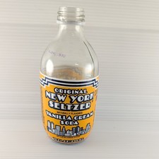 Vintage 1980s NEW YORK SELTZER Vanilla Cream Bottle WORLD TRADE CENTER graphics  picture