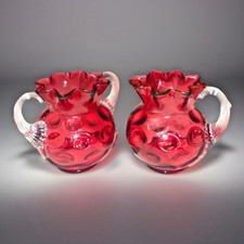 Fenton for L.G. Wright Cranberry Glass Reverse Coin Dot Optic Creamer Sugar Set picture