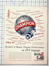 Vintage Champion Spark Plug Ad Magazine Print Globe Languages Auto Ephemera picture