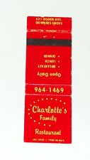Vintage Charlotte's Family Restaurant Matchbook Cover Downers Grove Illinois IL picture