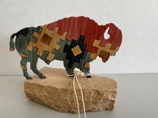 Lezart American Bison Buffalo Figurine Southwest Decor Sandstone Base w/ Tag picture