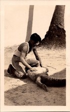 Vintage Seminole Indian Alligator Wrestling Florida Photograph Original Photo picture