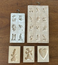 Antique Springerle Wood Carved Molds Lot Of 5 (1 Large, 1 Medium, 3 Small) picture