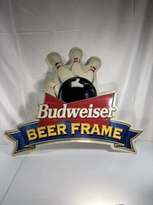 RARE 1994 Budweiser Beer Frame Bowling Sign Large 35” Vintage Bar Advertising picture