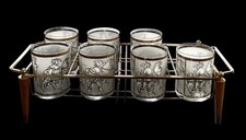 7 Cera Camelot Knights Double Old Fashioned Rocks Whiskey Lowball Glass 22K Gold picture