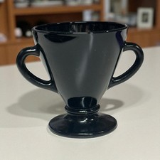 Hazel Atlas Ovide Black Open Sugar Bowl Double Handle Depression Glass 1930-1935 picture