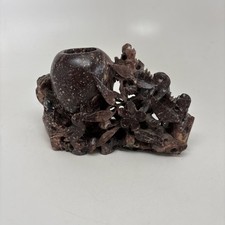 Antique Chinese Carved Soapstone Brush Pot Brown RARE Marked picture