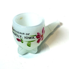 ODEBOLT IOWA IA Antique MILK WHITE Depression Glass Souvenir TRINKET PIPE picture