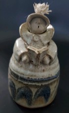 Hand Crafted Ceramic Pottery Singing Choir Girl With Book Oil Lamp Signed Sharif picture