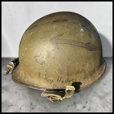 Vintage US Vietnam War M1 Steel Combat Helmet Name Ray Hodges Doom 20 Trench Art picture