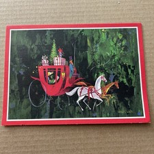 VTG 1950s Frans Van Christmas Card Disney Artist Horse Carriage RARE MCM 592 picture