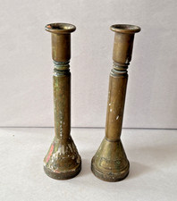 Antique Brass WWII Trench Art Candlesticks 1940 picture