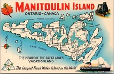 c1950s MANITOULIN ISLAND Ontario Canada MAP Postcard 