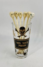 Vintage Georges Briard MIX your POISON skull tumbler & Jeweled swizzle sticks  picture