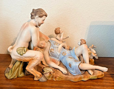 Antique Porcelain Mythological Figural Sculpture,   Satyrs w Maiden Nymph Venus picture