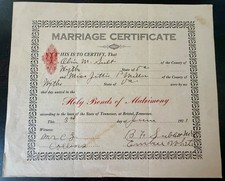1921 Bristol TN Marriage Certificate Wythe County VA Antique Genealogy Document picture