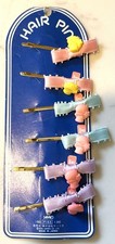 Vintage Little Twin Stars Sanrio 6 Ribbon Charm Hair Pins 1976 Japan Bobby Clips picture