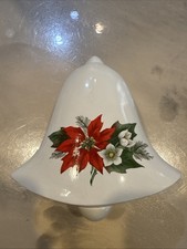 Ceramic Bell Shaped Christmas Candy Trinket Dish with Lid Signed picture