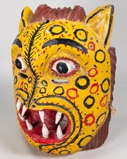 Vintage Guatemalan Artisan Carved and painted Jaguar Folk Art Mask picture