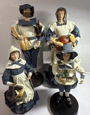 Lot of 4 Vintage Silvestri Paper Mache Pilgrim Family Figures - Thanksgiving picture