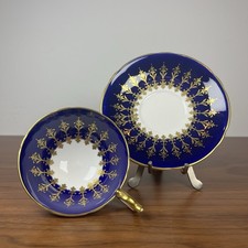 Aynsley Cobalt Blue Gold Filigree Teacup Saucer Fine Bone China 26 Mint UK Rare picture