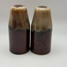 Brown Drip Glaze Pottery Salt & Pepper Shakers Set Vintage 4 1/2” No Stoppers picture