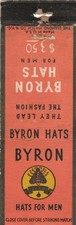 Byron Hats/Paul's Men's Shop-Reading, Pa. Vintage Matchbook Cover picture