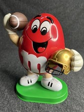 Vintage 1995 M&M's Red Peanut Football Player with Gold Helmet Candy Dispenser picture