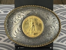 1911 $20 Saint Gaudens Gold Double Eagle Diablo Sterling Silver Belt Buckle picture