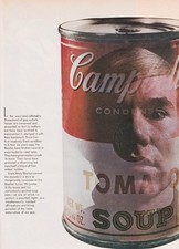 ANDY WARHOL Artist Pop Art CAMPBELLs Tomato Soup Can Vintage Magazine Print 1969 picture