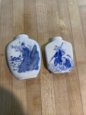 Pair Vintage Chinese Signed Blue and White Snuff Bottles picture