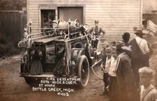 c1910 New Fire Department Truck Battle Creek MI RPPC Photo Postcard COPY picture